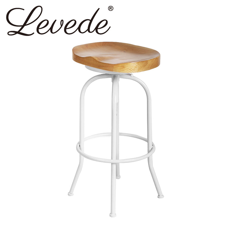 Levede Industrial Bar Stools Kitchen Stool Wooden Barstools Swivel Chair White