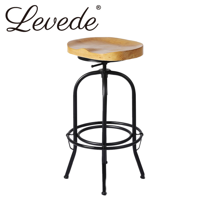 Levede Industrial Bar Stools Kitchen Stool Wooden Barstools Swivel Vintage Chair