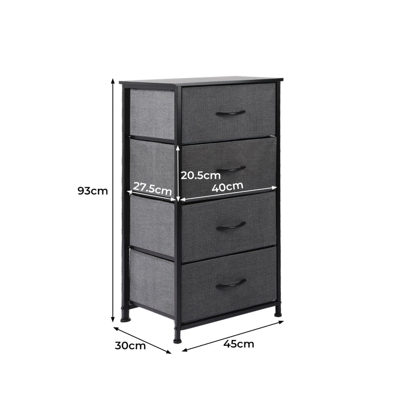 Levede Storage Cabinet Tower Chest of Drawers Dresser Tallboy 4 Drawer Dark Grey