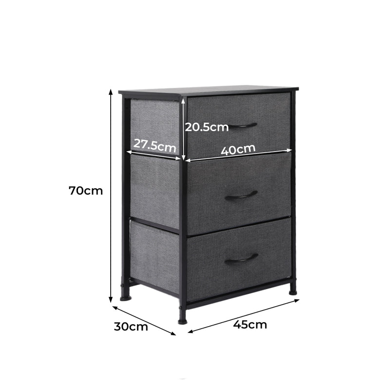 Levede Storage Cabinet Tower Chest of Drawers Dresser Tallboy 3 Drawer Dark Grey