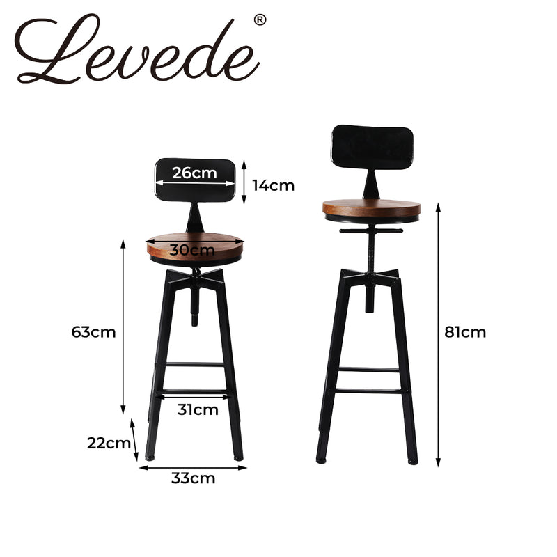 Levede 2x Industrial Bar Stools Chairs Kitchen Stool Wooden Barstools Swivel