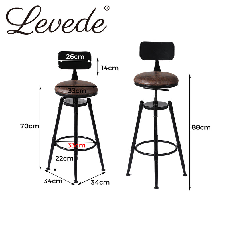 Levede Industrial Bar Stools Kitchen Stool PU Leather Barstools Swivel Chair