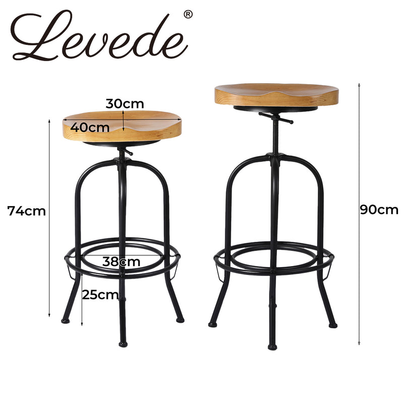 Levede Industrial Bar Stools Kitchen Stool Wooden Barstools Swivel Vintage Chair