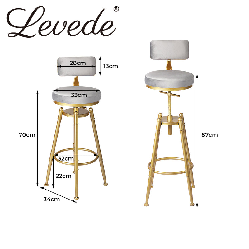 Levede Bar Stools Kitchen Stool Chair Swivel Barstools Velvet Padded Seat Grey