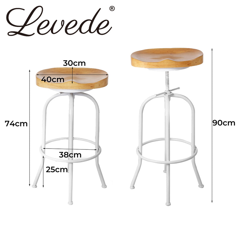 Levede Industrial Bar Stools Kitchen Stool Wooden Barstools Swivel Chair White