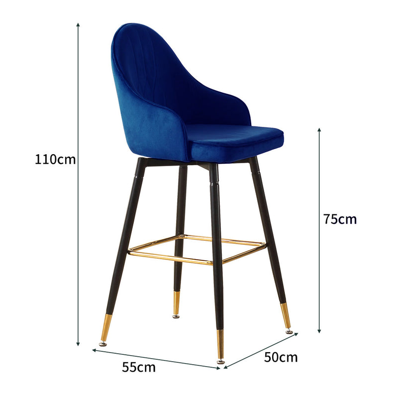 Levede 2x Bar Stools Stool Kitchen Chairs Swivel Velvet Barstools Vintage Blue