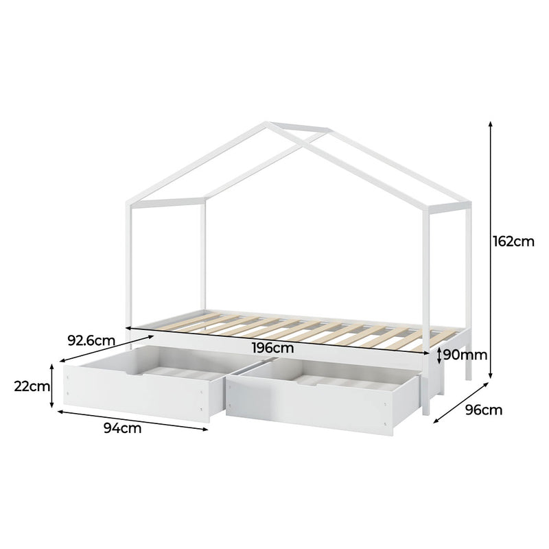 Levede Bed Frame Wooden Single Timber House Frame Mattress Base Storage Drawers