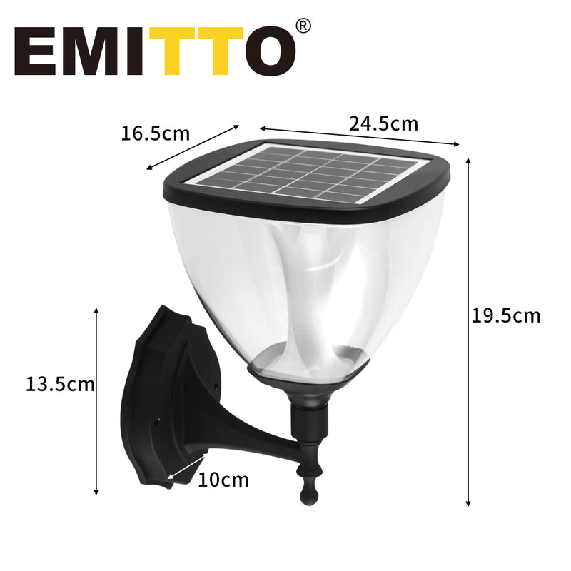 EMITTO LED Solar Powered Light Garden Pathway Wall Lamp Landscape Yard Outdoor