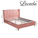 Levede Bed Frame Velvet Base Bedhead Headboard Queen Size Wooden Platform Pink