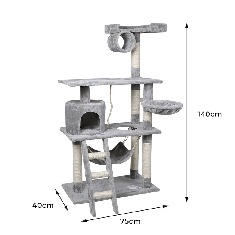 Cat Tree Beastie Scratching Post Pet Scratcher Condo Tower 140cm Grey