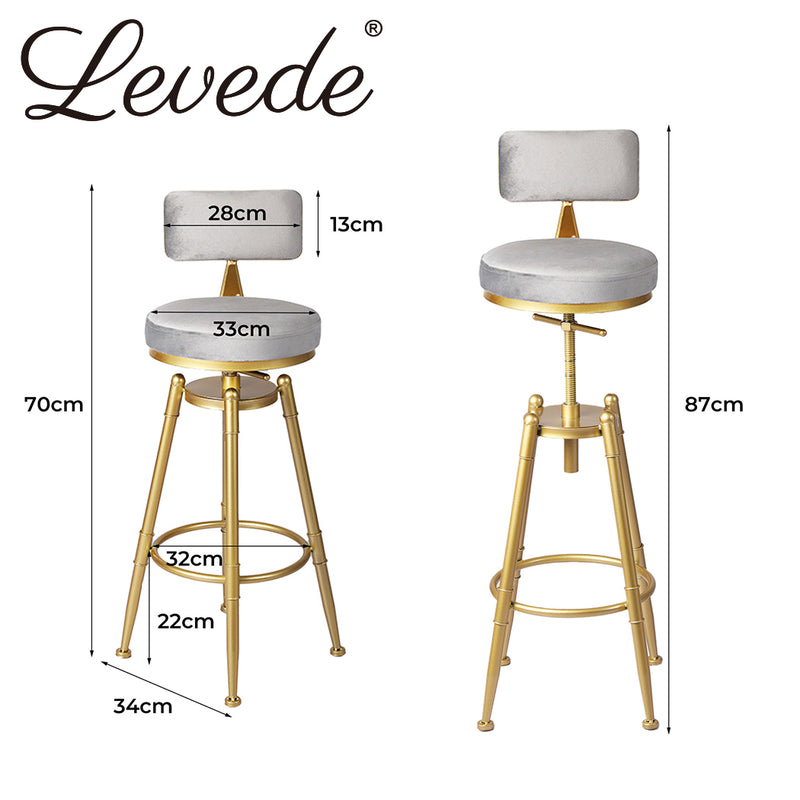 Levede Bar Stools Kitchen Stool Chair Swivel Barstools Velvet Padded Seat Grey