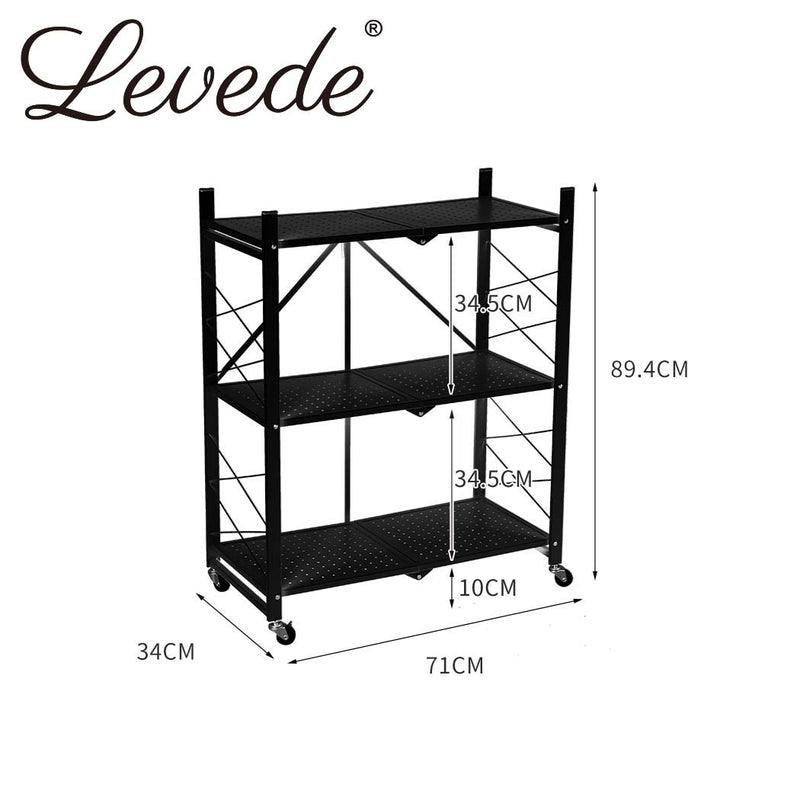 Levede Foldable Storage Shelf Display Rack Bookshelf Bookcase Wheel Collapsible