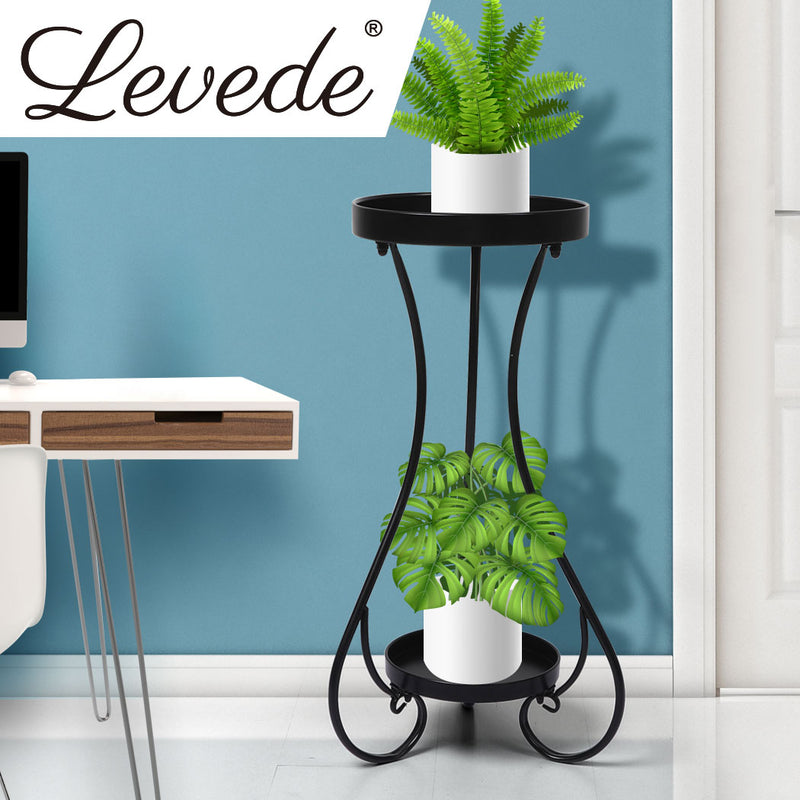 Levede Plant Stand 2 Tiers Outdoor Indoor Metal Flower Pots Rack Garden Shelf