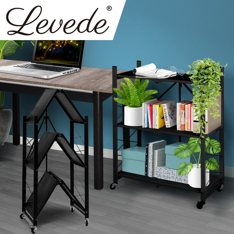 Levede Foldable Storage Shelf Display Rack Bookshelf Bookcase Wheel Collapsible