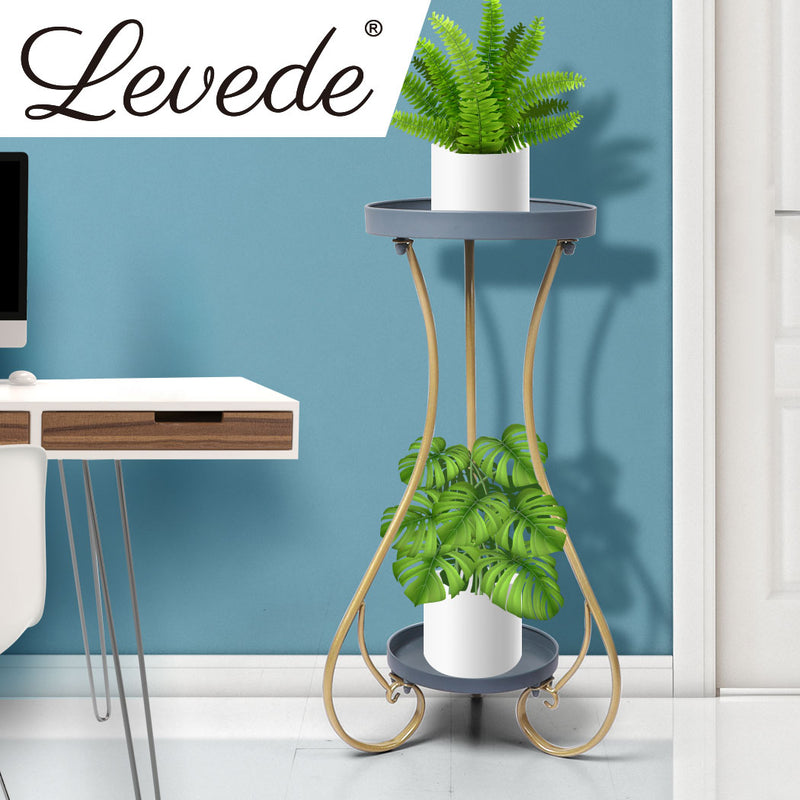 Levede Plant Stand 2 Tiers Outdoor Indoor Metal Flower Pots Rack Garden Shelf