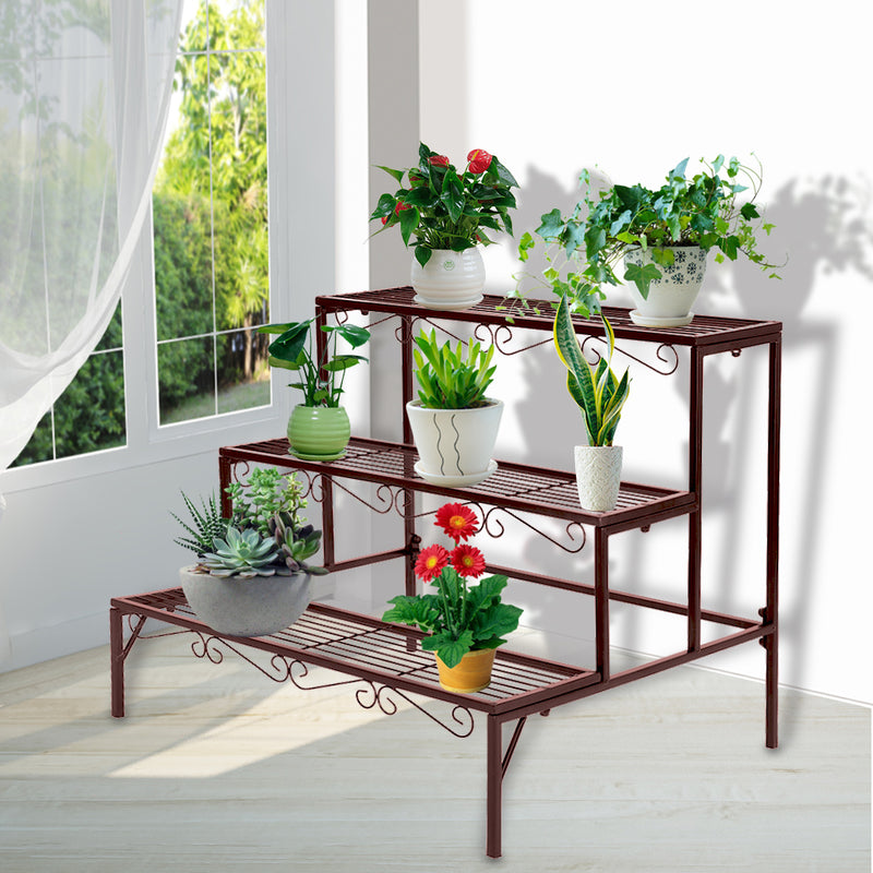 Levede Plant Stand 3 Tier Rectangle Metal Flower Pot Planter Corner Shelf Bronze