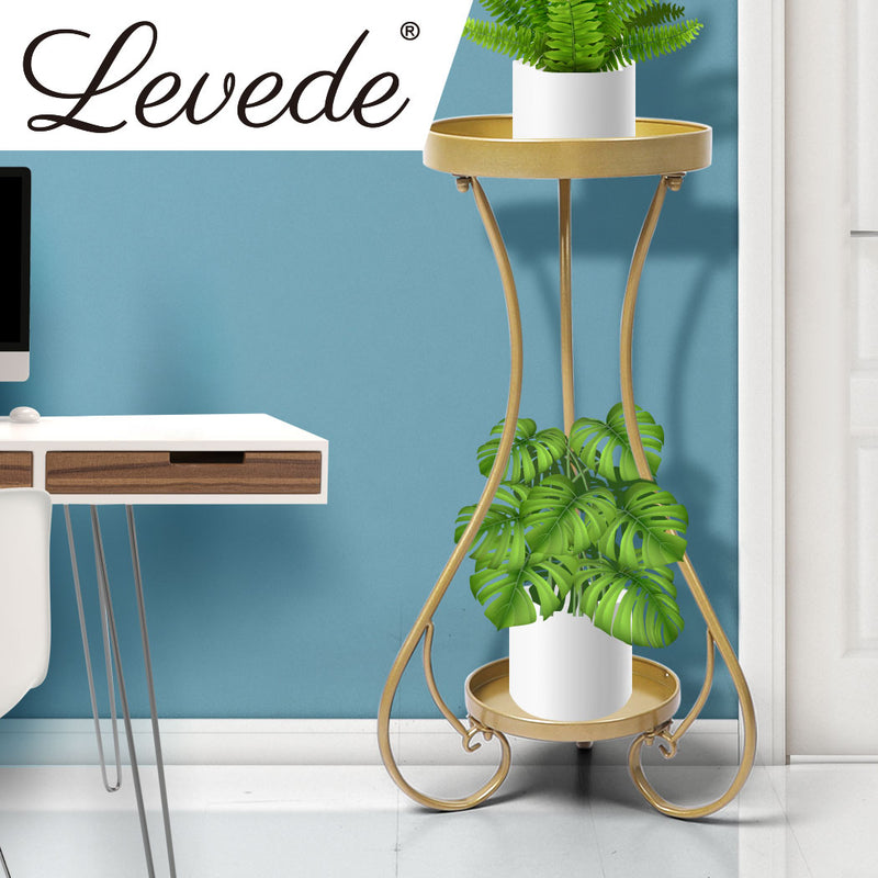 Levede Plant Stand 2 Tiers Outdoor Indoor Metal Flower Pots Rack Garden Shelf