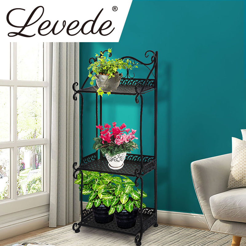 Levede Plant Stand 3 Tiers Outdoor Indoor Metal Flower Pots Rack Garden Shelf