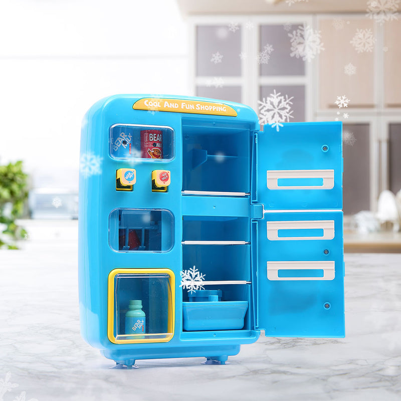 Kids Play Set 2 IN 1 Refrigerator Vending Machine Kitchen Pretend Play Toys Blue