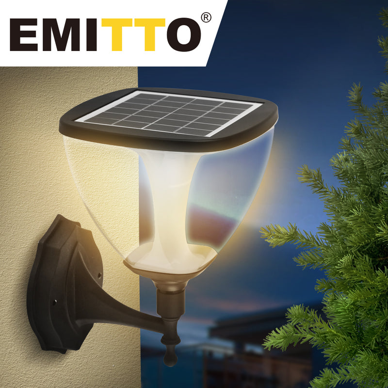 EMITTO LED Solar Powered Light Garden Pathway Wall Lamp Landscape Yard Outdoor