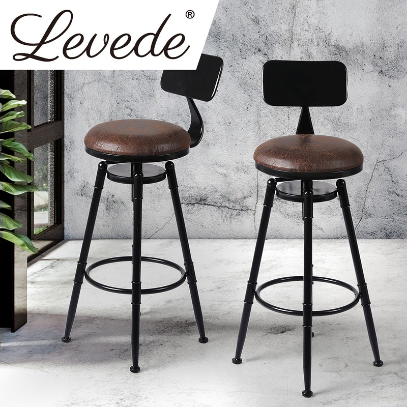 Levede 2x Industrial Bar Stools Kitchen Stool PU Leather Barstools Chairs