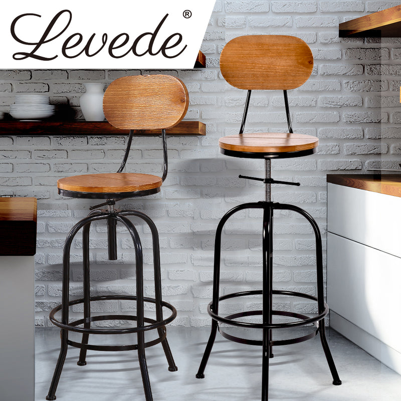 Levede 4x Industrial Bar Stools Kitchen Stool Wooden Barstools Swivel Vintage