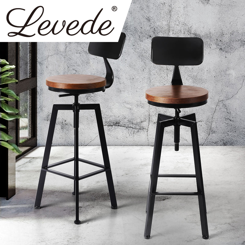 Levede 4x Industrial Bar Stools Chairs Kitchen Stool Wooden Barstools Swivel