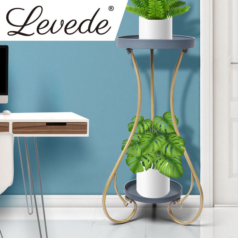 Levede Plant Stand 2 Tiers Outdoor Indoor Metal Flower Pots Rack Garden Shelf