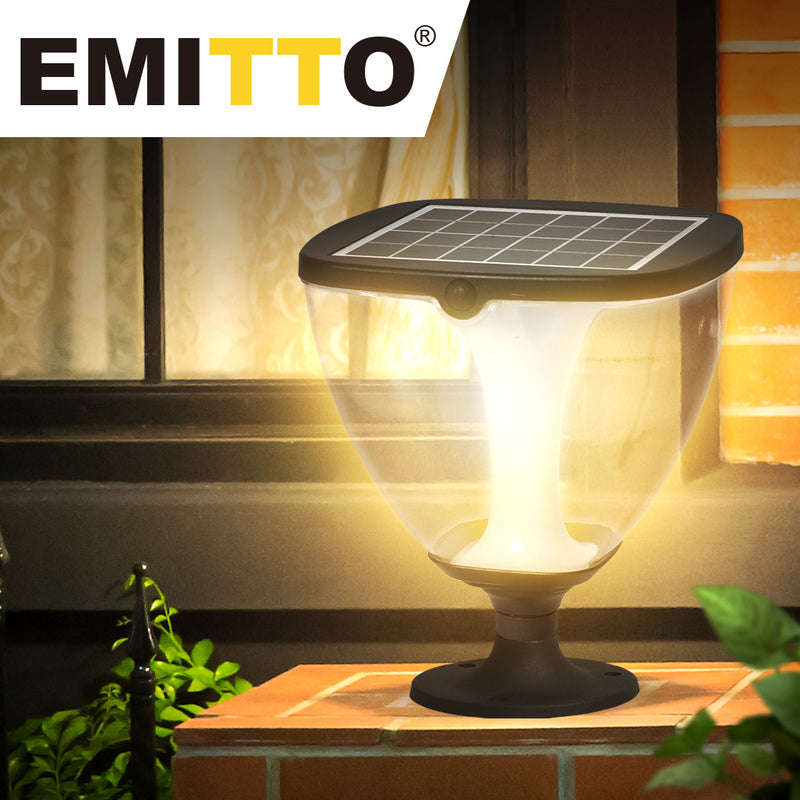 EMITTO LED Solar Powered Pillar Night Light Patio Garden Yard Fence Outdoor Lamp