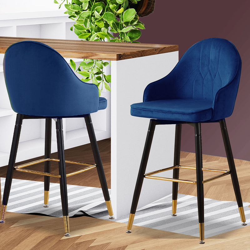 Levede 2x Bar Stools Stool Kitchen Chairs Swivel Velvet Barstools Vintage Blue