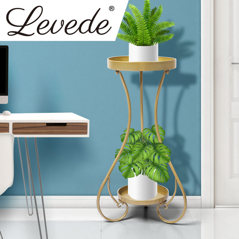 Levede Plant Stand 2 Tiers Outdoor Indoor Metal Flower Pots Rack Garden Shelf