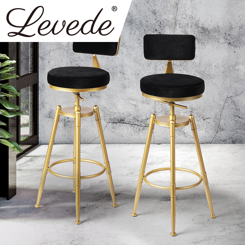 Levede Bar Stools Kitchen Stool Chair Swivel Barstools Velvet Padded Seat Black