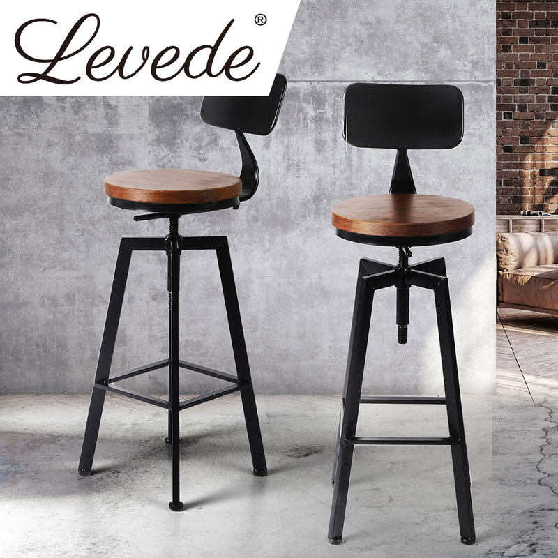 Levede 2x Industrial Bar Stools Chairs Kitchen Stool Wooden Barstools Swivel