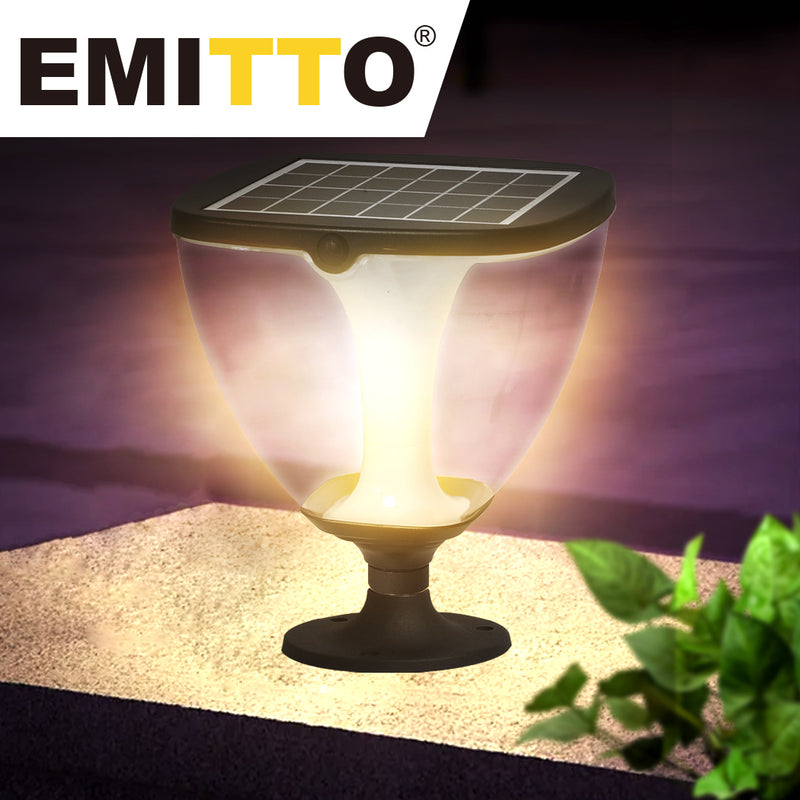 EMITTO LED Solar Powered Pillar Night Light Patio Garden Yard Fence Outdoor Lamp