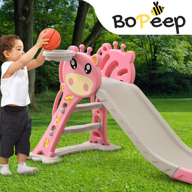 BoPeep Kids Slide Outdoor Basketball Ring Activity Center Toddlers Play Set Pink