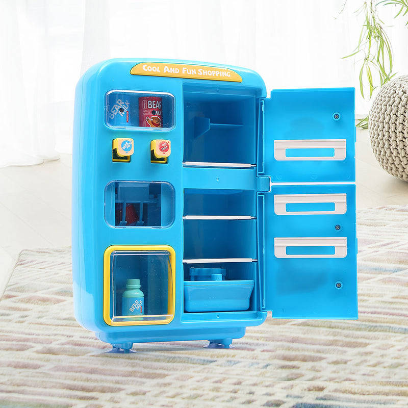 Kids Play Set 2 IN 1 Refrigerator Vending Machine Kitchen Pretend Play Toys Blue