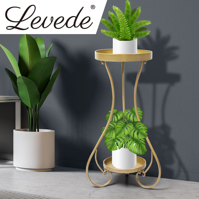 Levede Plant Stand 2 Tiers Outdoor Indoor Metal Flower Pots Rack Garden Shelf