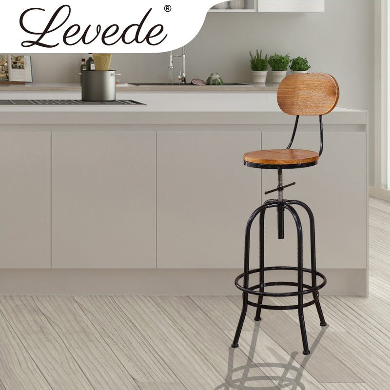 Levede Industrial Bar Stools Kitchen Stool Wooden Barstools Swivel Vintage Chair