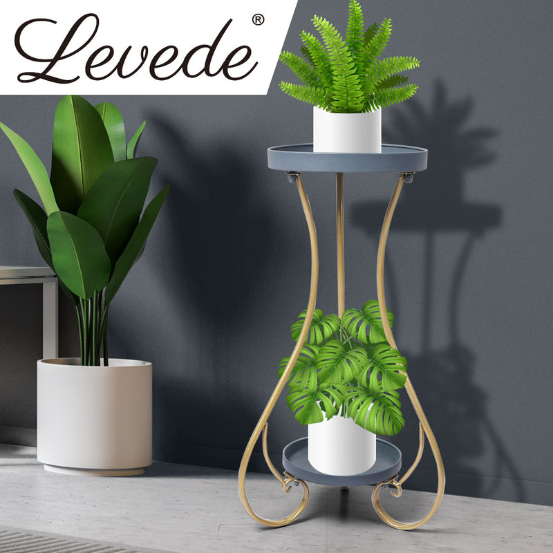 Levede Plant Stand 2 Tiers Outdoor Indoor Metal Flower Pots Rack Garden Shelf