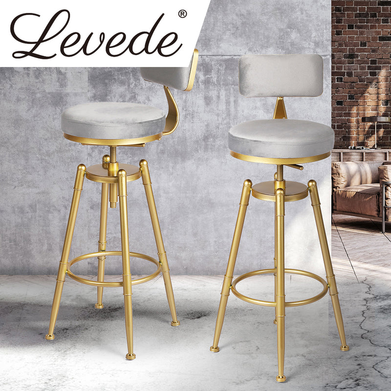 Levede Bar Stools Kitchen Stool Chair Swivel Barstools Velvet Padded Seat Grey