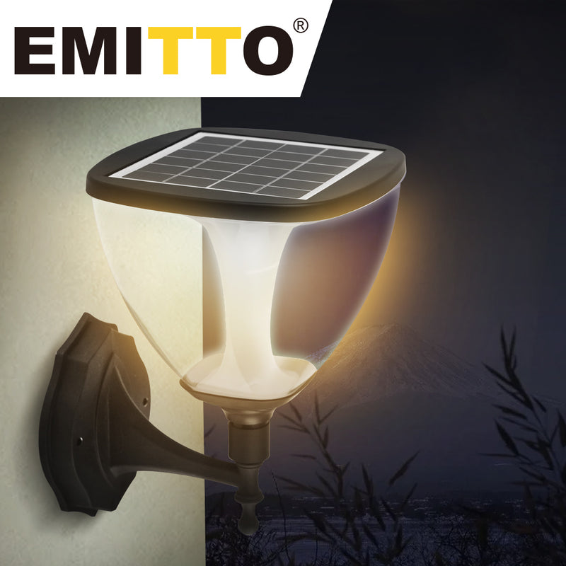 EMITTO LED Solar Powered Light Garden Pathway Wall Lamp Landscape Yard Outdoor