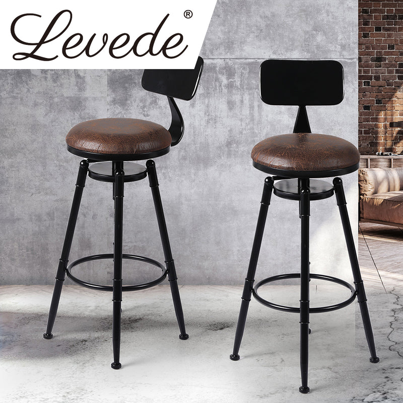 Levede 2x Industrial Bar Stools Kitchen Stool PU Leather Barstools Chairs