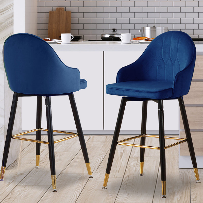 Levede 2x Bar Stools Stool Kitchen Chairs Swivel Velvet Barstools Vintage Blue