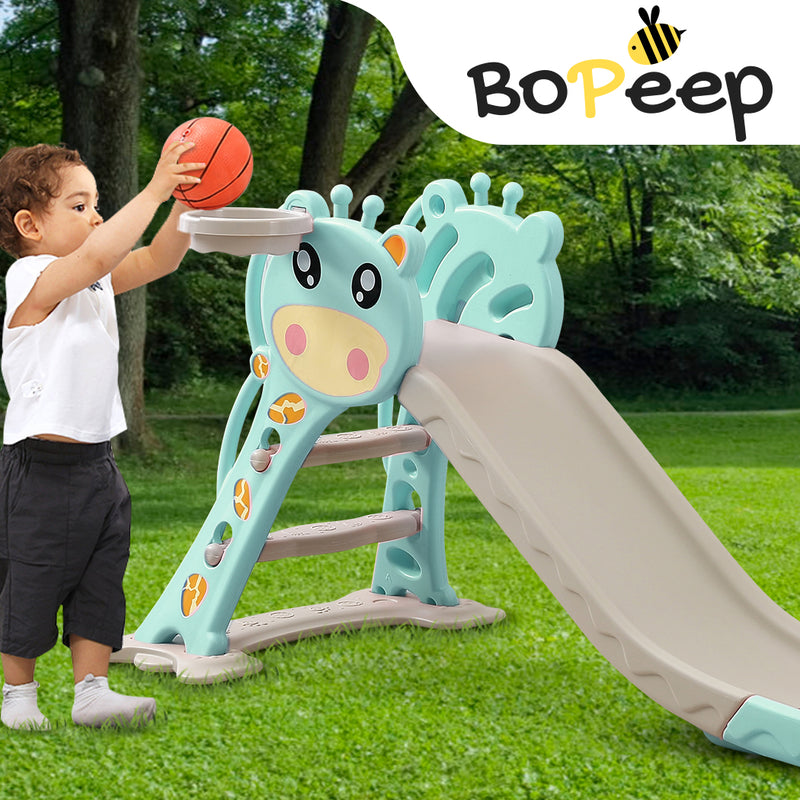 BoPeep Kids Slide Outdoor Basketball Ring Activity Center Toddlers PlaySet Green