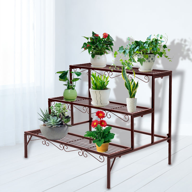 Levede Plant Stand 3 Tier Rectangle Metal Flower Pot Planter Corner Shelf Bronze