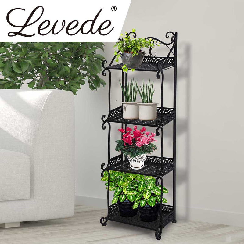 Levede Plant Stand 4 Tiers Outdoor Indoor Metal Flower Pots Rack Garden Shelf