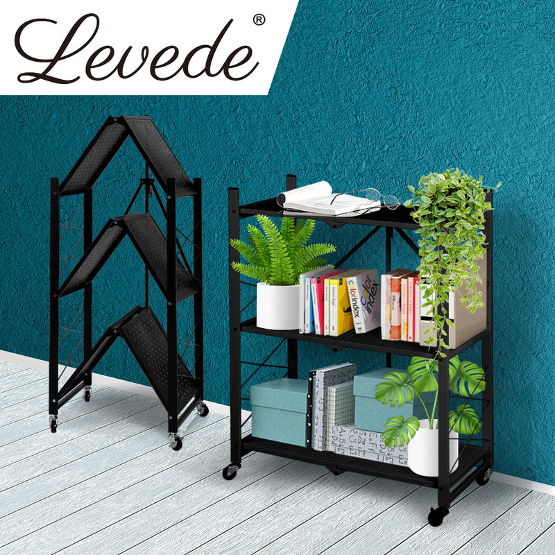 Levede Foldable Storage Shelf Display Rack Bookshelf Bookcase Wheel Collapsible