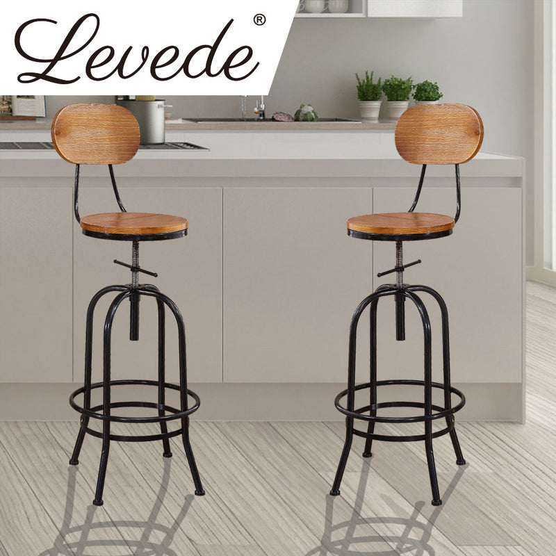 Levede 4x Industrial Bar Stools Kitchen Stool Wooden Barstools Swivel Vintage