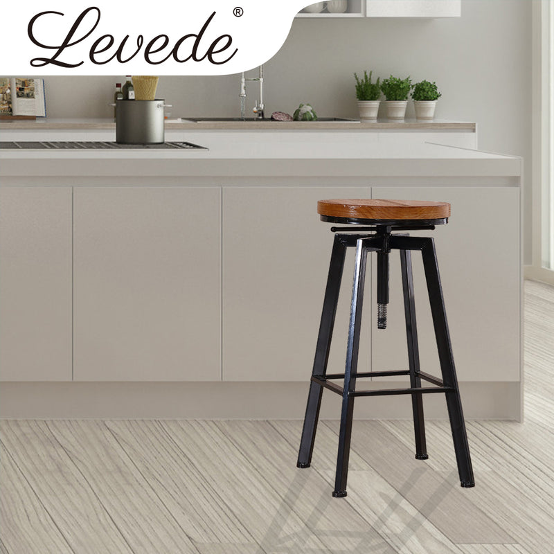 Levede Industrial Bar Stools Kitchen Stool Wooden Barstools Swivel Chair Vintage