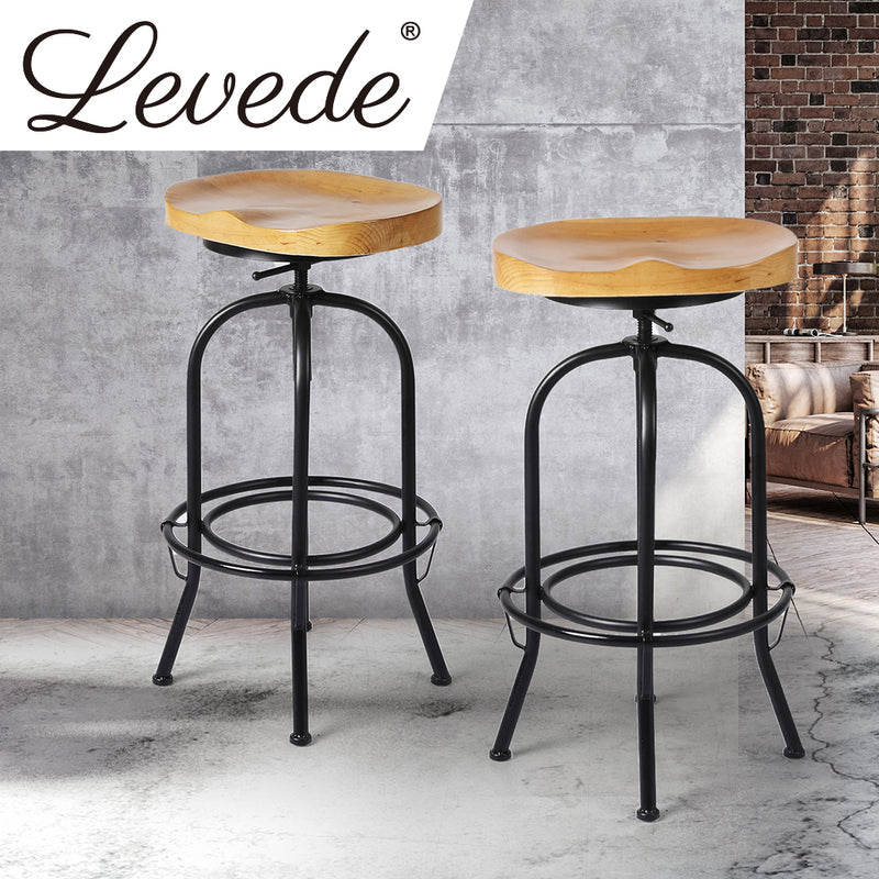 Levede Industrial Bar Stools Kitchen Stool Wooden Barstools Swivel Vintage Chair